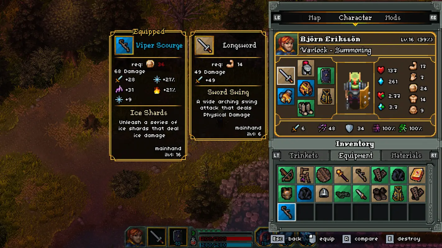 прокачка героя Эриксона в Heroes of Hammerwatch 2 интерфейс