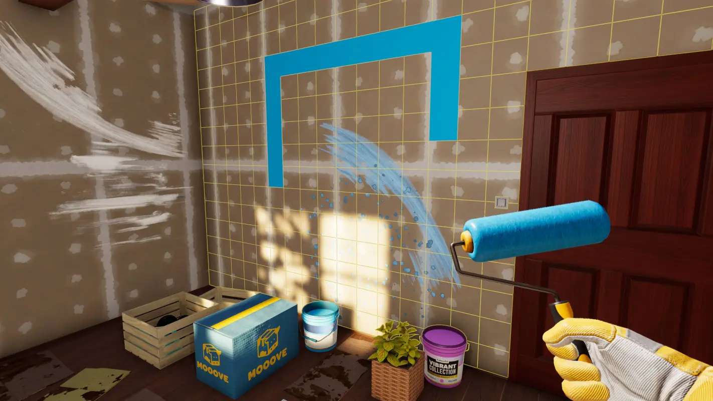 маляр красит стены в House Flipper 2