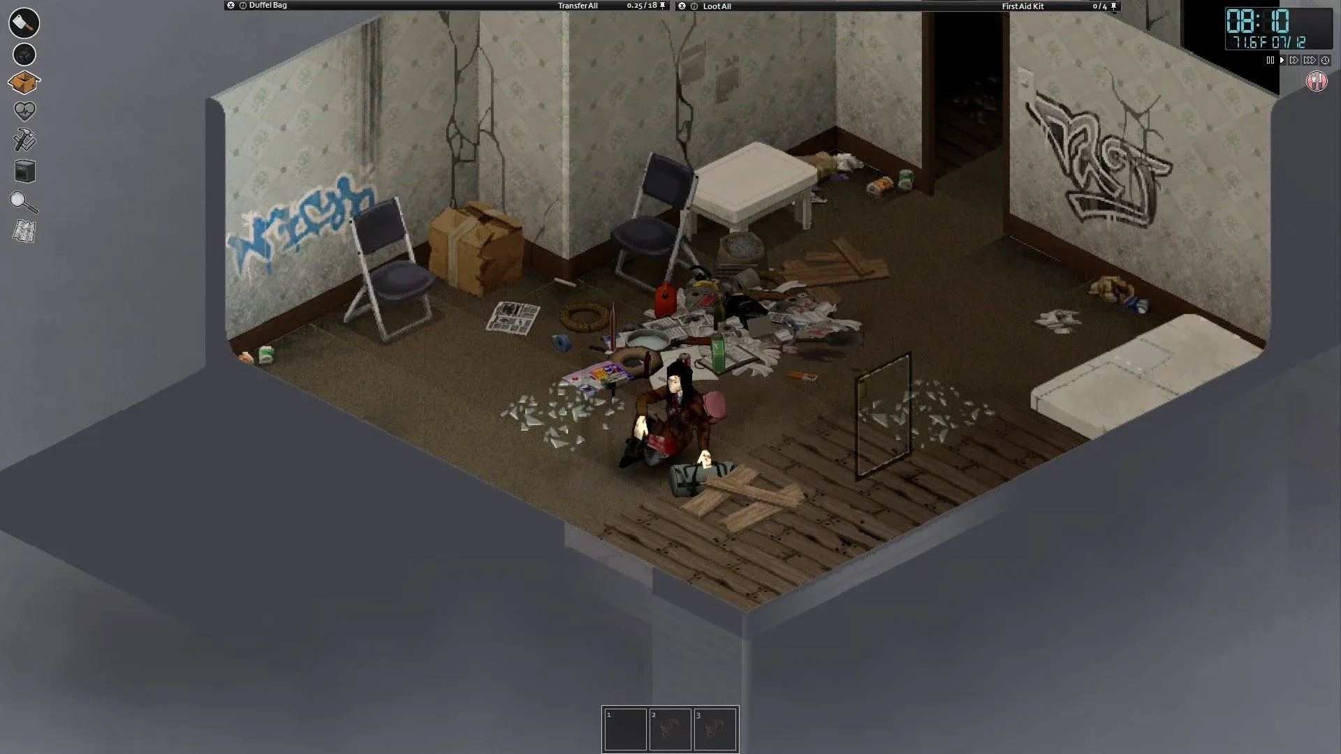 персонаж чего-то ждет в комнате в Project Zomboid