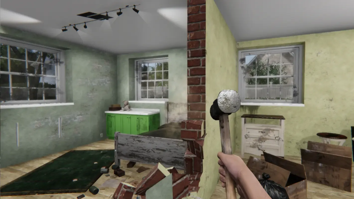 герой ломает перегородку в House Flipper 2