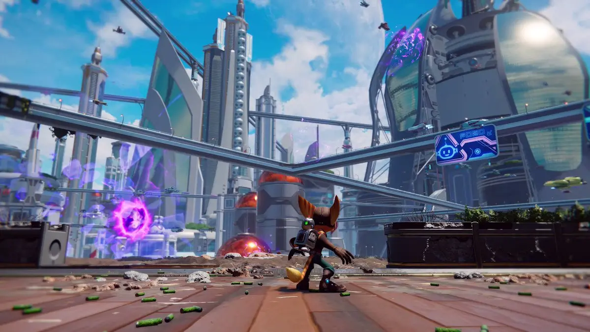 фантастический город в Ratchet & Clank: Rift Apart