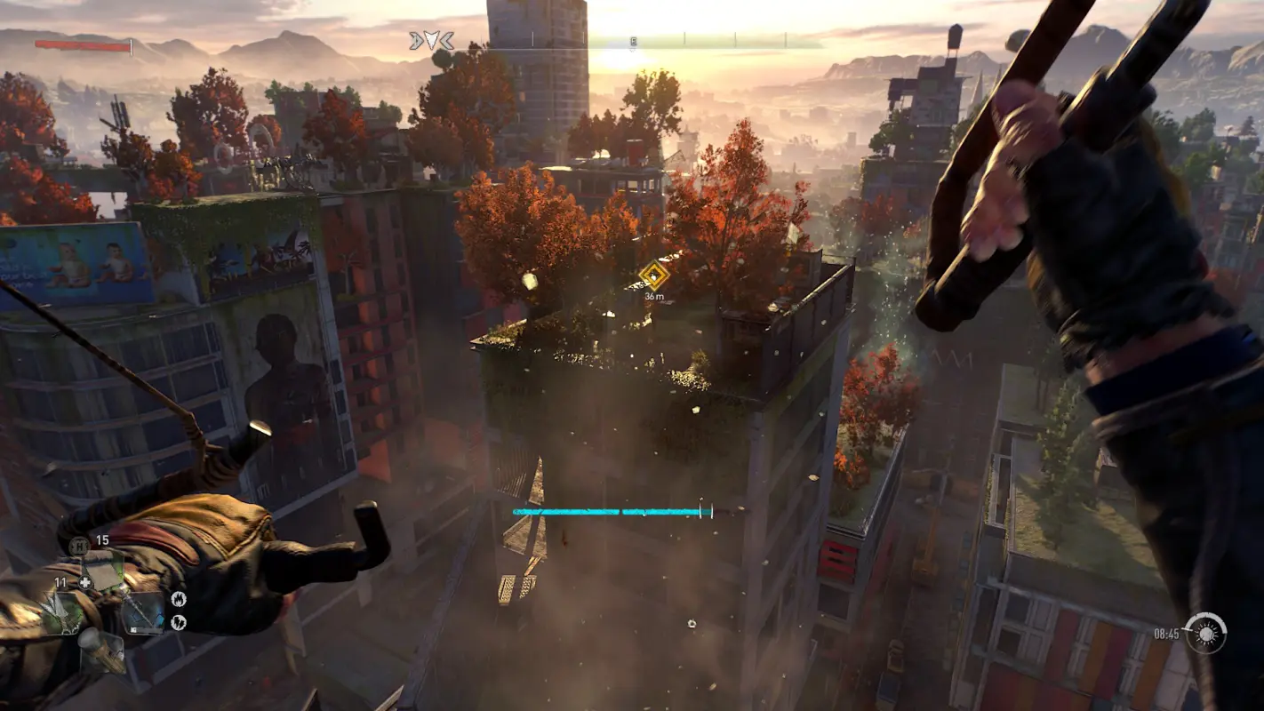 герой прыгает по крышам домов в Dying Light 2 Stay Human