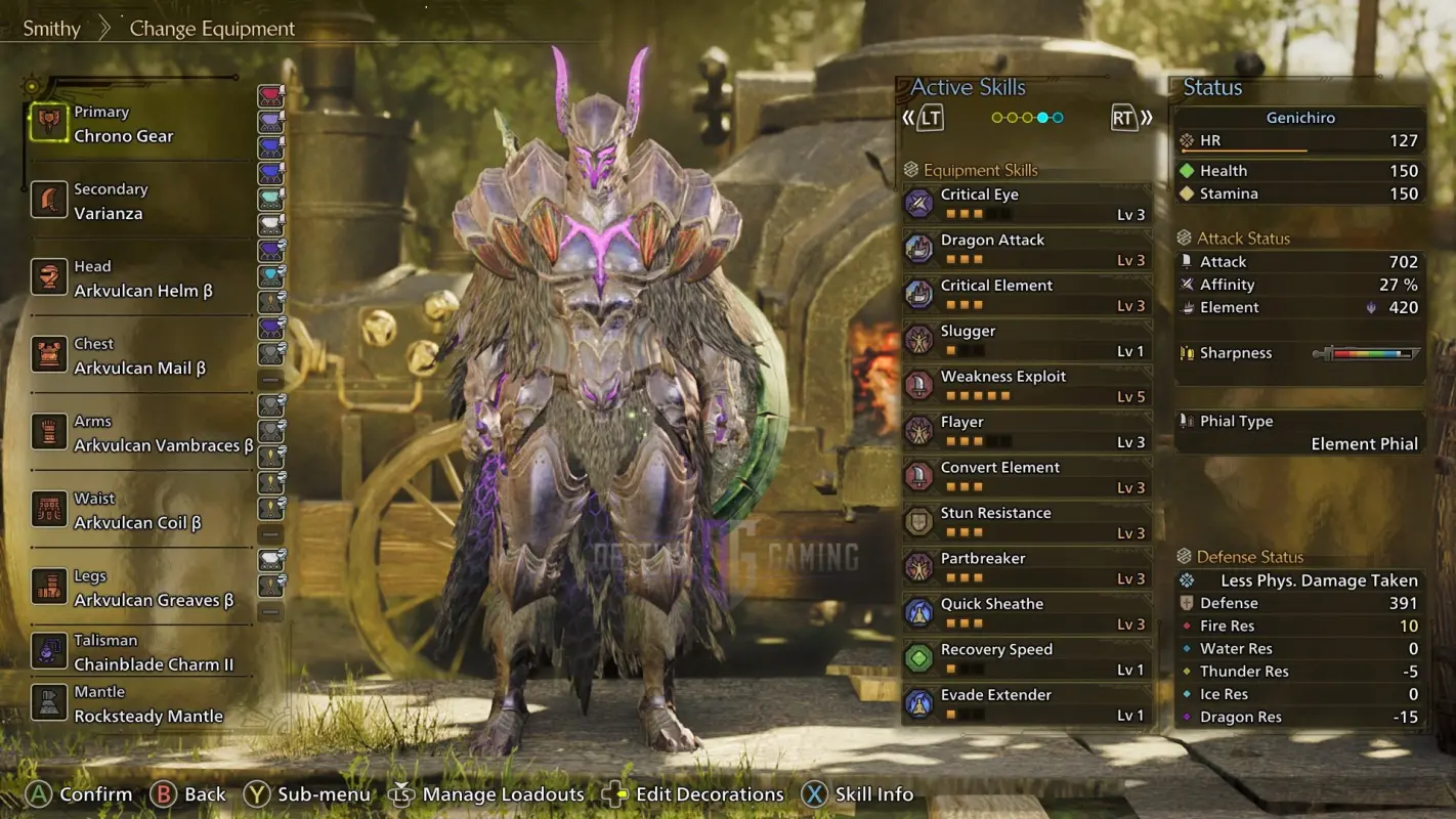 просмотр персонажа в Monster Hunter Wilds интерфейс