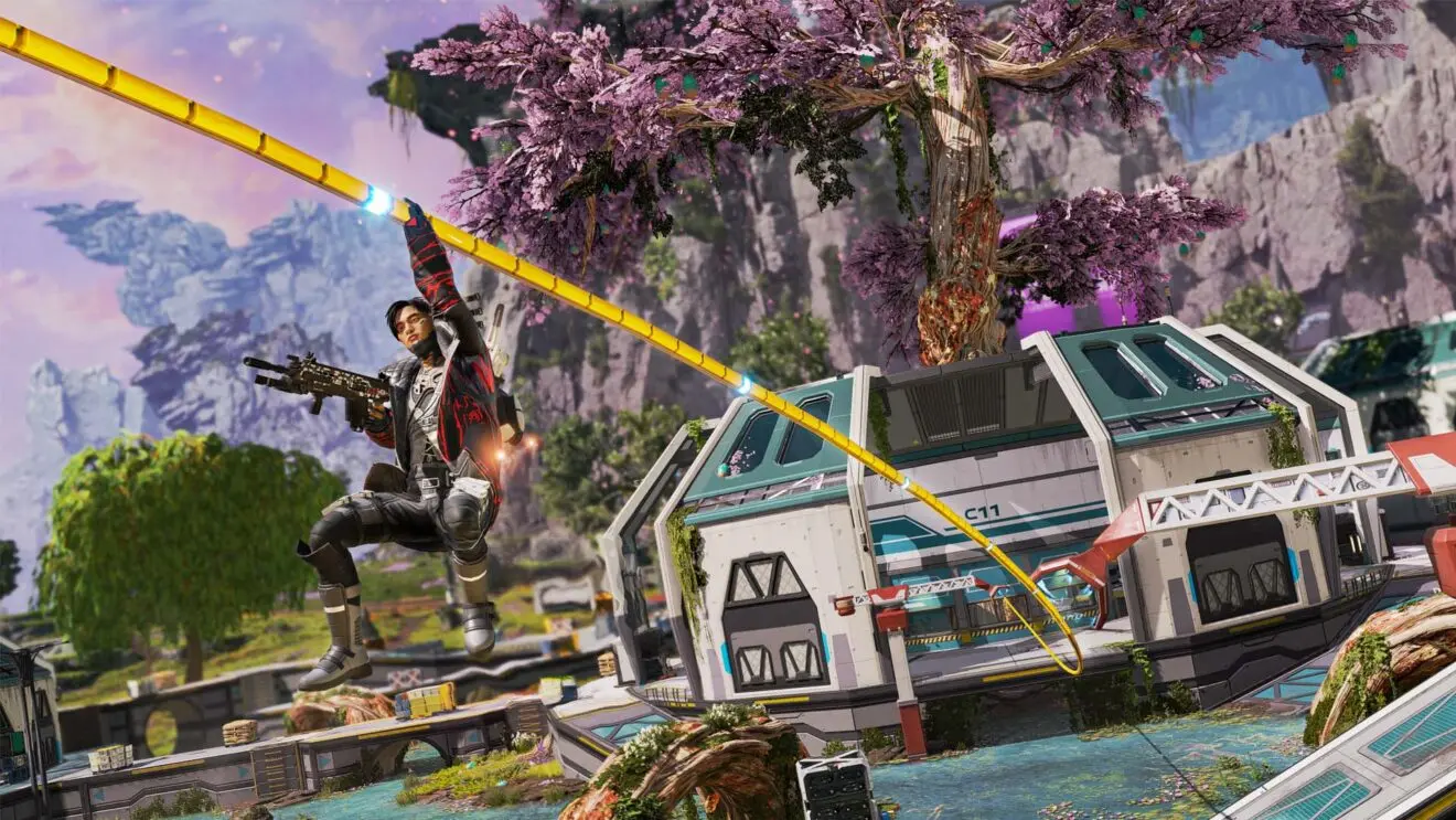 герой ползет по желтой трубе в Apex Legends
