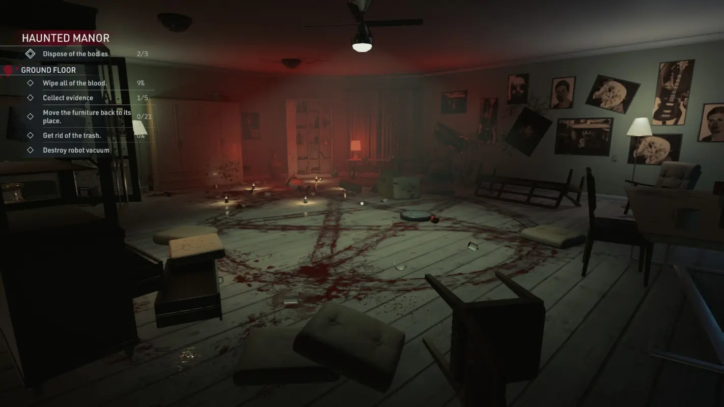 странный кровавый знак на полу в Crime Scene Cleaner
