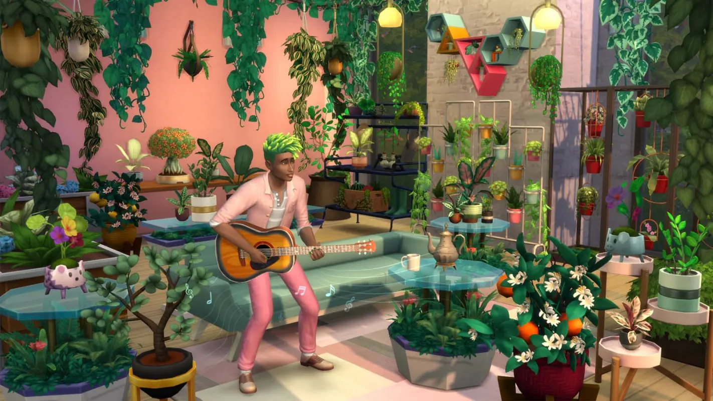 персонаж играет на гитаре в The Sims 4