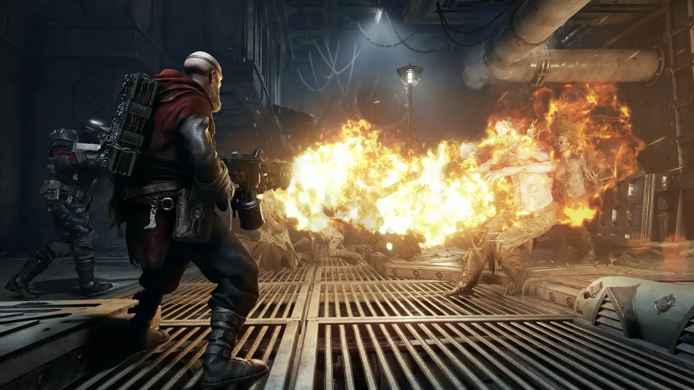 герои огнем сжигают врагов Warhammer 40,000: Darktide