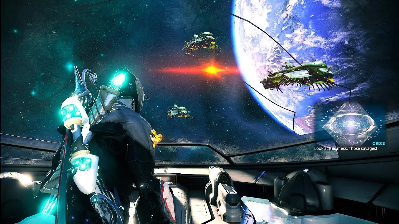 герой летит на новую планету в Warframe