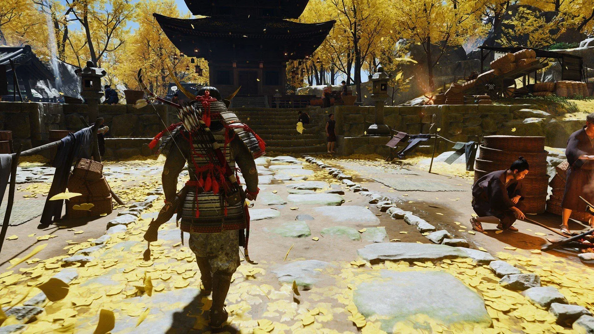 осенний японский город в Ghost of Tsushima