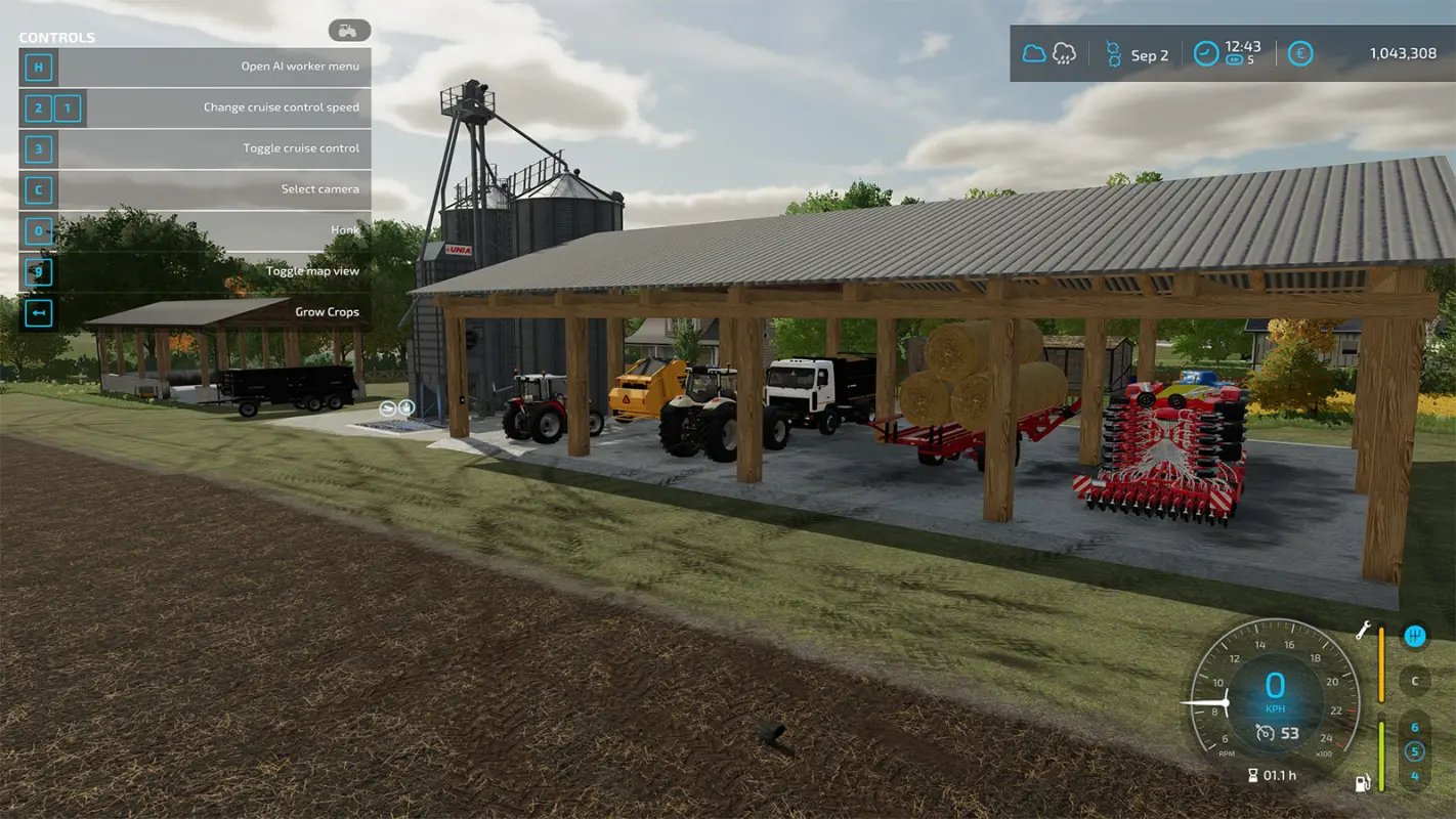 гараж с техникой в Farming Simulator 22