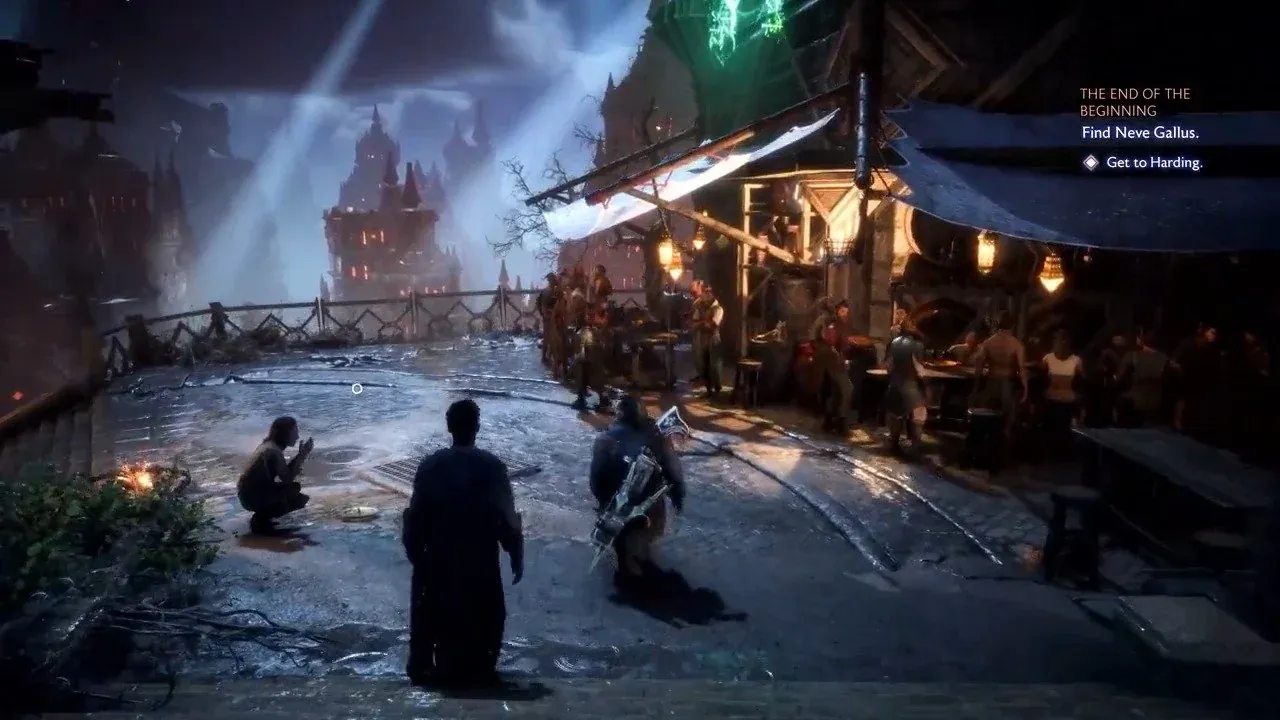 герои прогуливаются по городу в Dragon Age: The Veilguard