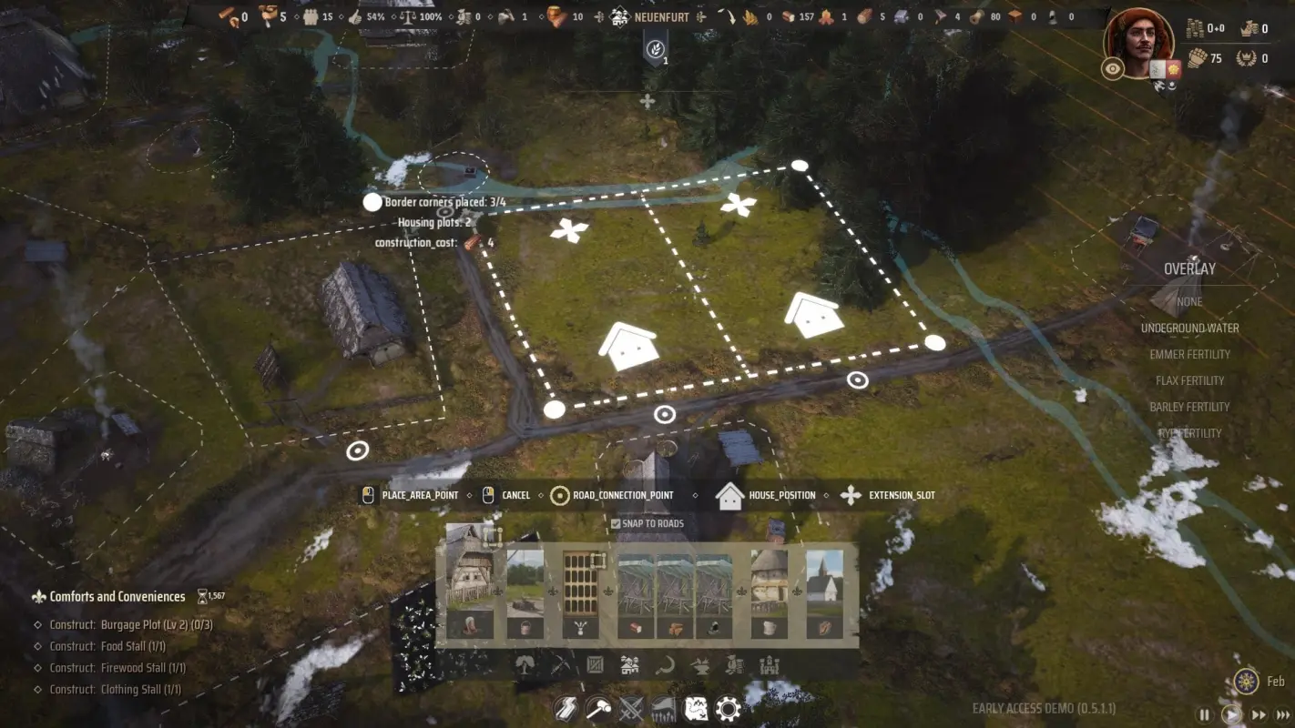 постройка домов в Manor Lords интерфейс