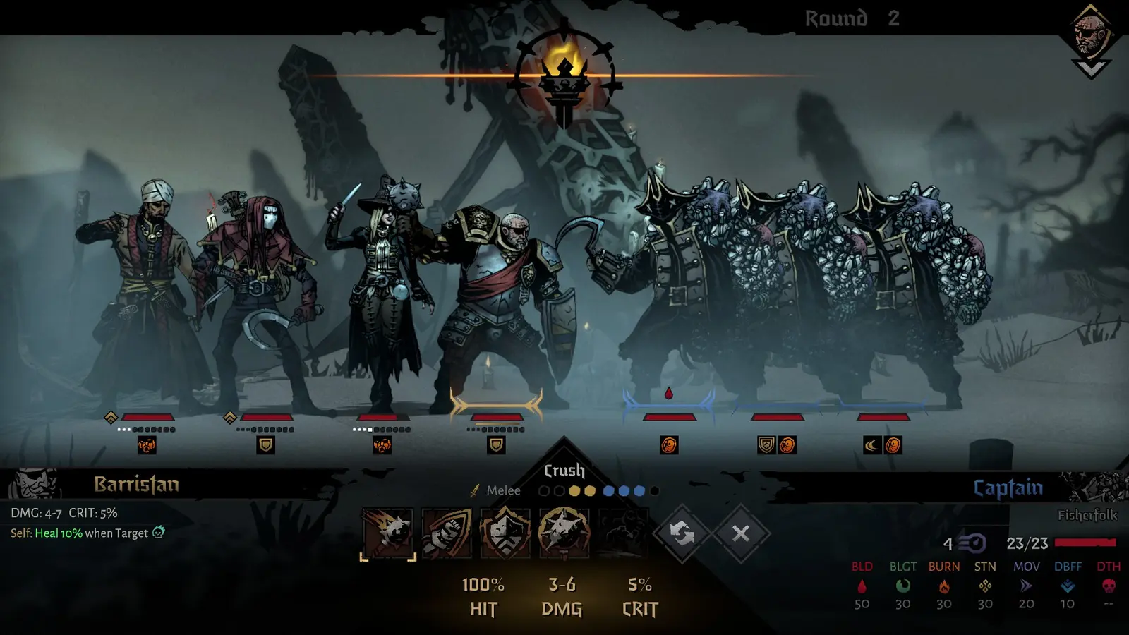 битва соперников в Darkest Dungeon 2