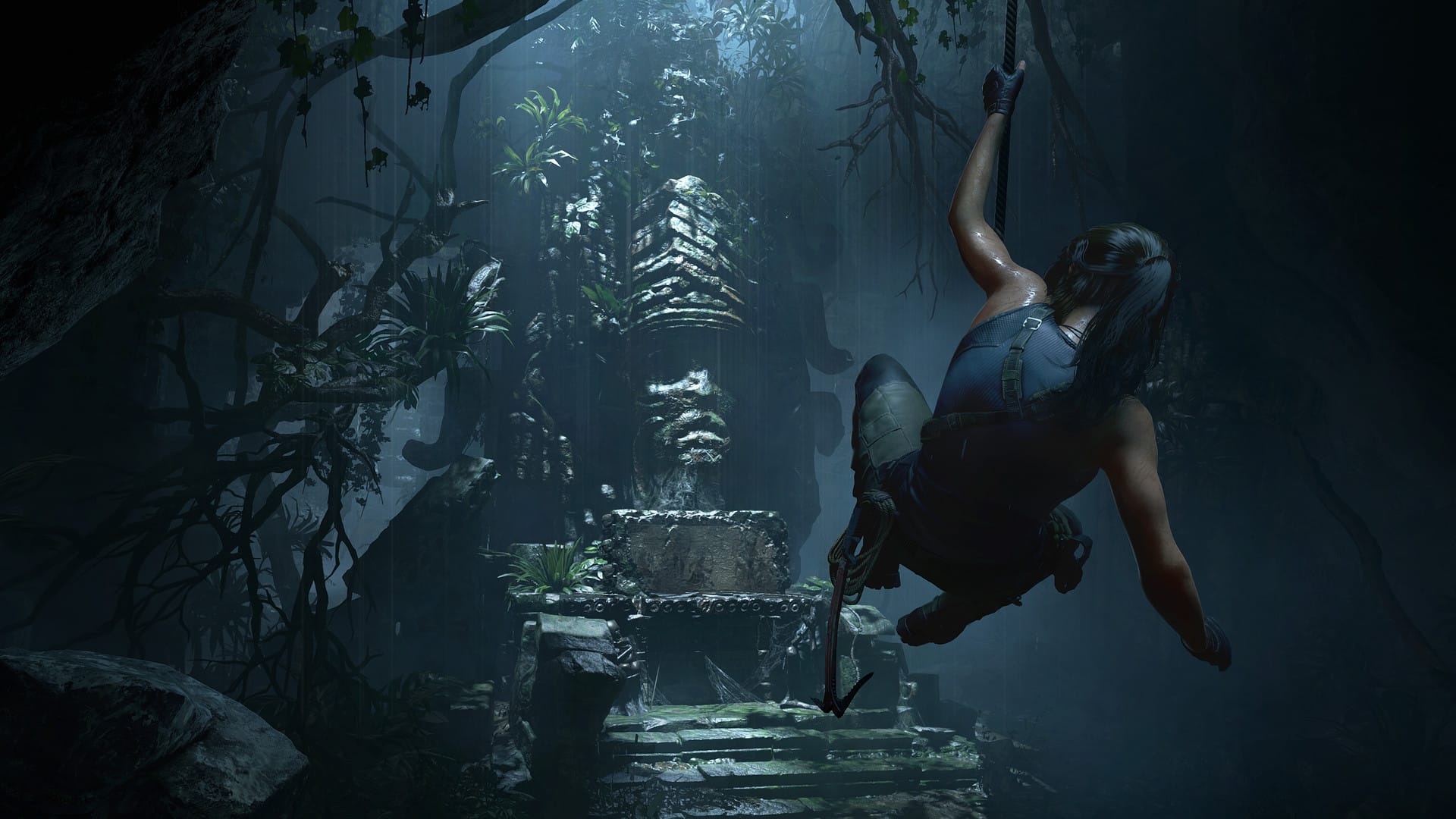 Лара передвигается по деревьям в Shadow of the Tomb Raider