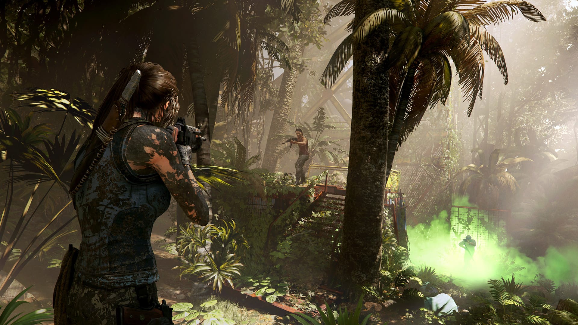 Лара Крофт взяла прицел на противника в Shadow of the Tomb Raider
