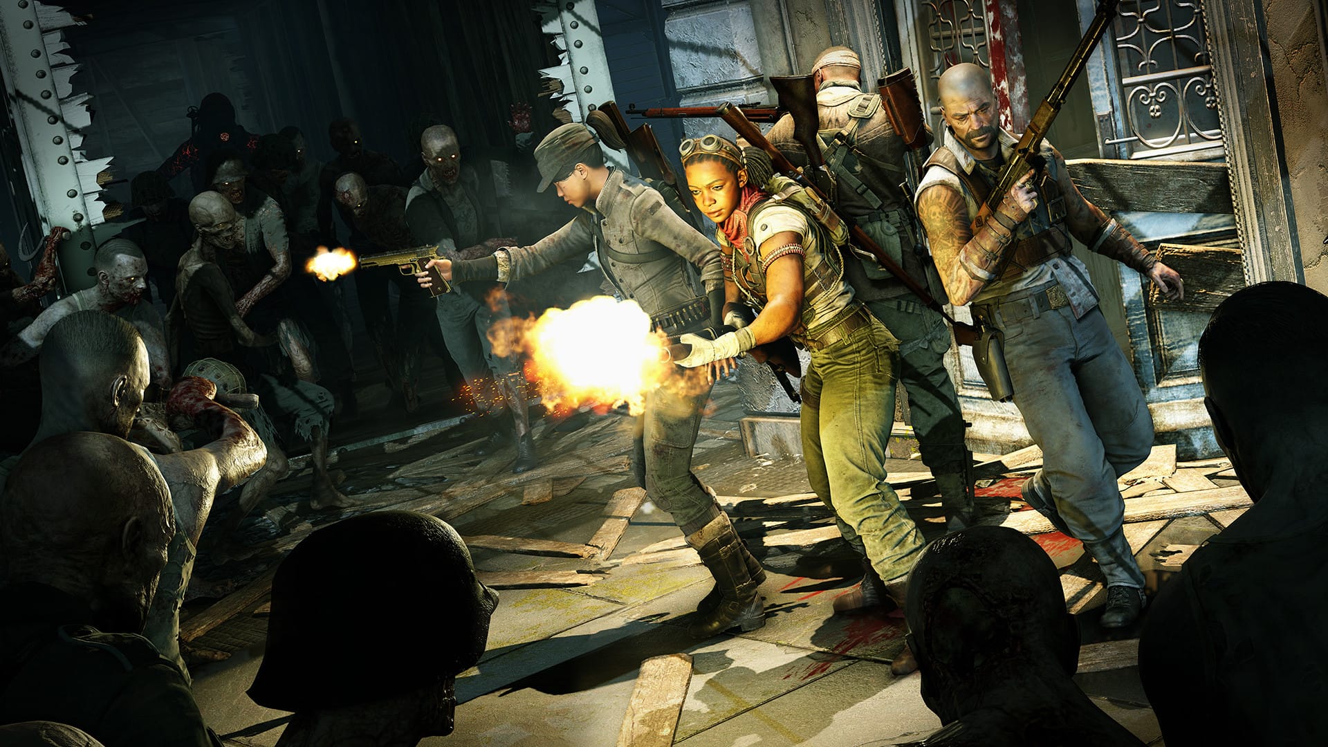 команда расстеливает зомби в Zombie Army 4: Dead War