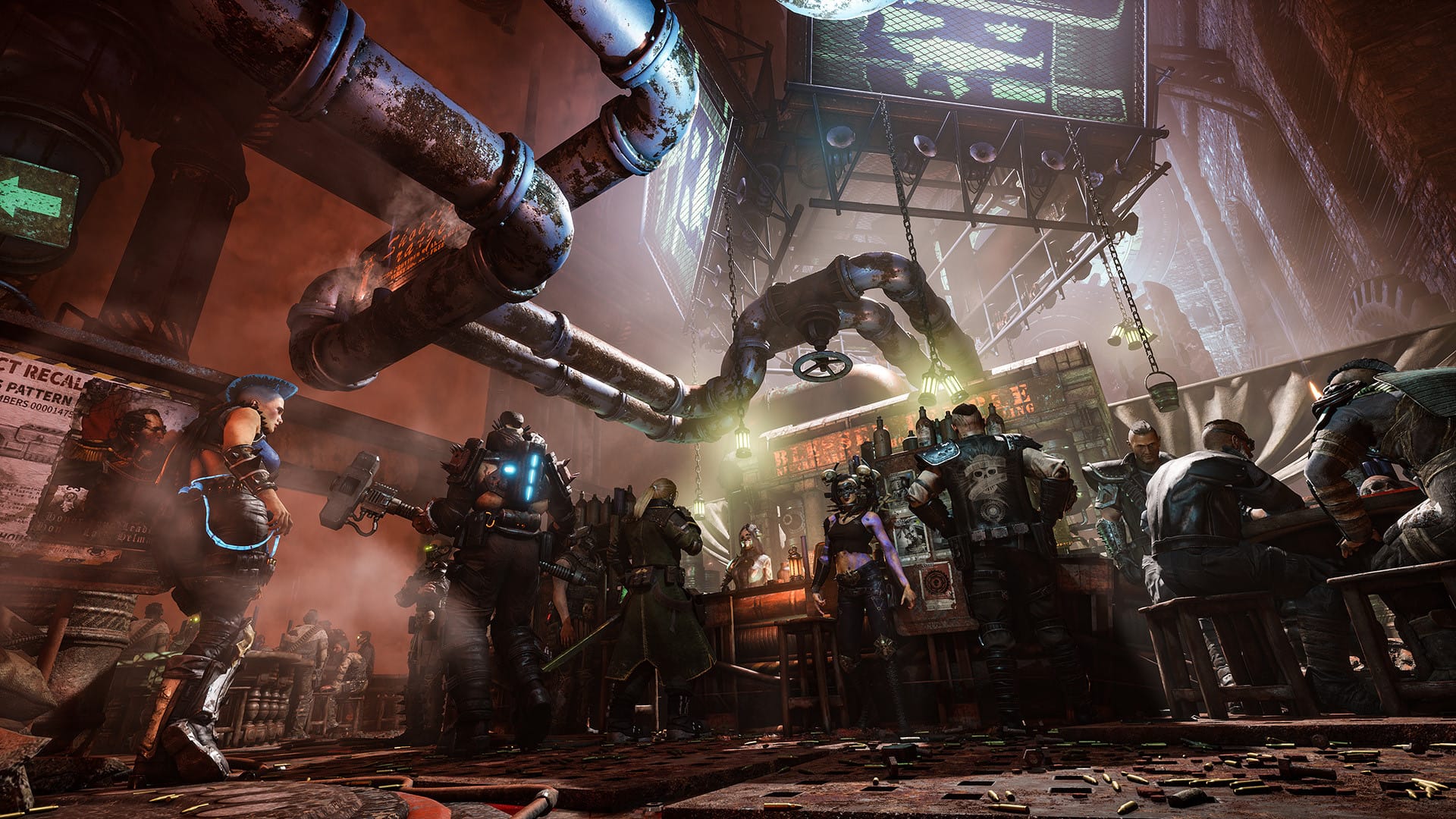персонажи собрались в баре в Necromunda: Hired Gun